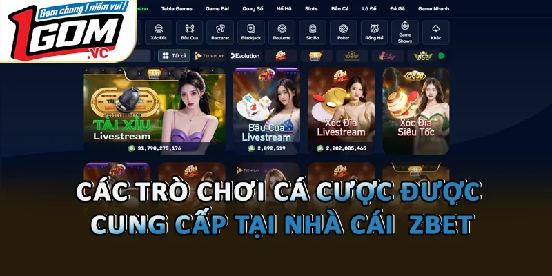 Các trò chơi cá cược được cung cấp tại nhà cái  Zbet